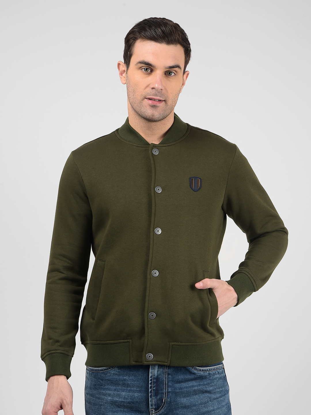 Numero Uno Men Green Mock Neck Regular Fit Sweatshirt
